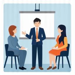 Person practicing public speaking during a media training session